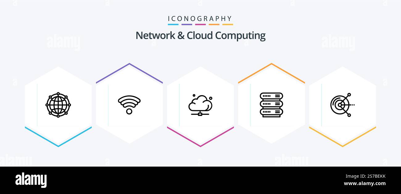 Network And Cloud Computing 25 Line icon pack including computer. network. cloud. data. technology Stock Vector