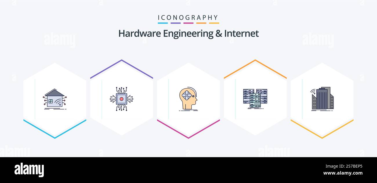 Hardware Engineering And Internet 25 FilledLine icon pack including data. center. processor. mind. future Stock Vector