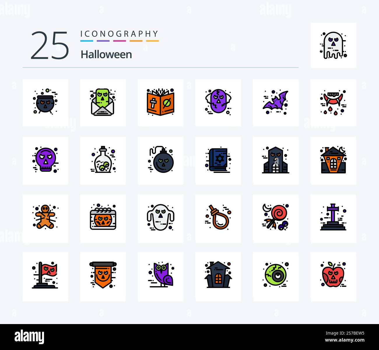 Halloween 25 Line Filled icon pack including wolf. man. bible ...