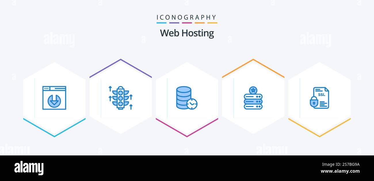 Web Hosting 25 Blue icon pack including document. banking. service. storage. data storage Stock Vector