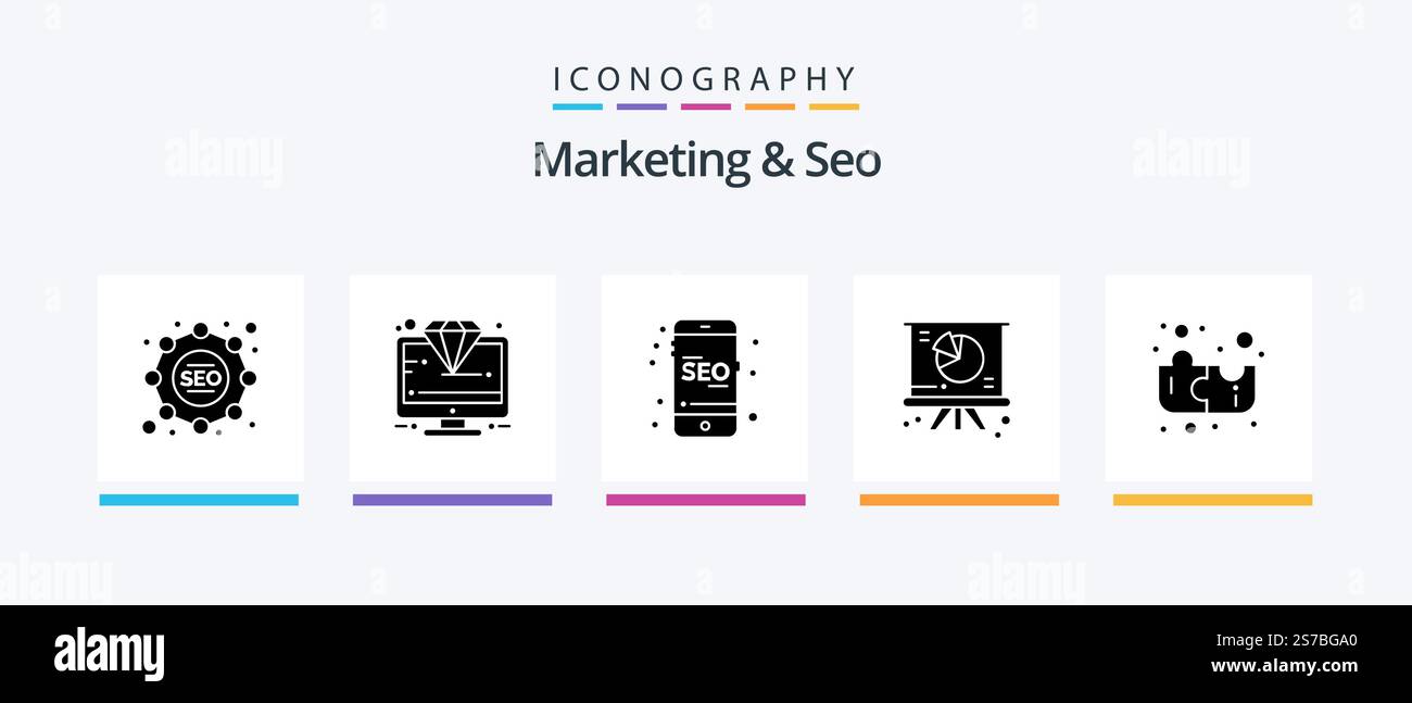 Marketing And Seo Glyph 5 Icon Pack Including puzzle. presentation ...