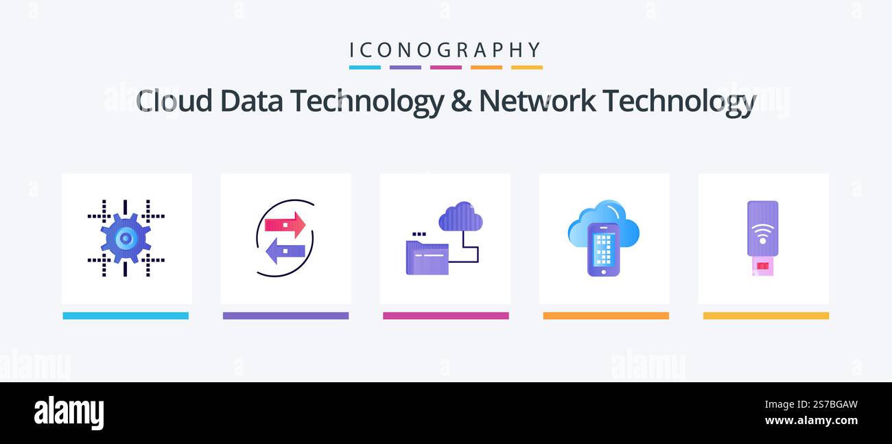 Cloud Data Technology And Network Technology Flat 5 Icon Pack Including cell. computing. money. cloud . storage. Creative Icons Design Stock Vector