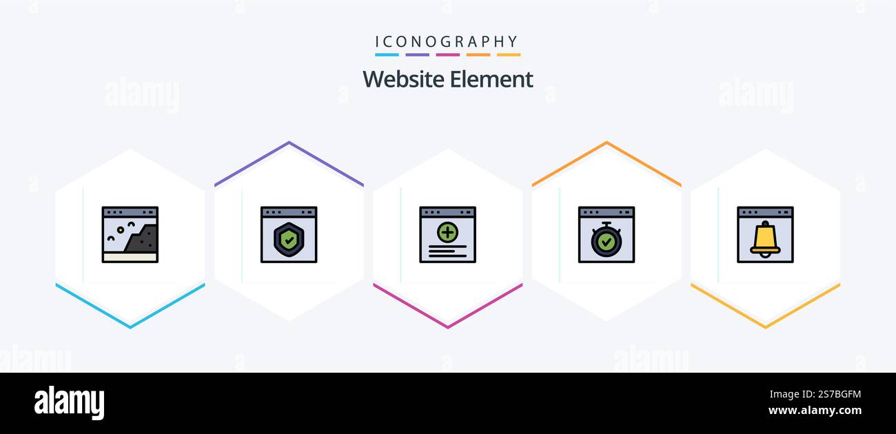 Website Element 25 FilledLine icon pack including time. page. page. interface. website Stock Vector