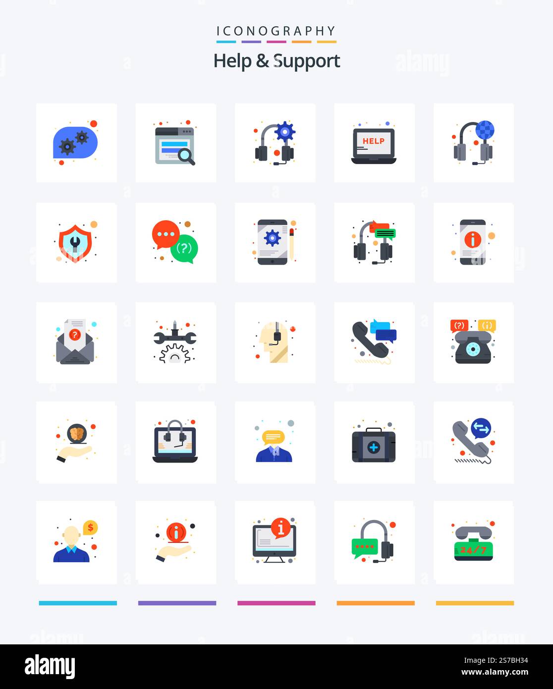 Creative Help And Support 25 Flat icon pack  Such As fix. support. headset. services. support Stock Vector