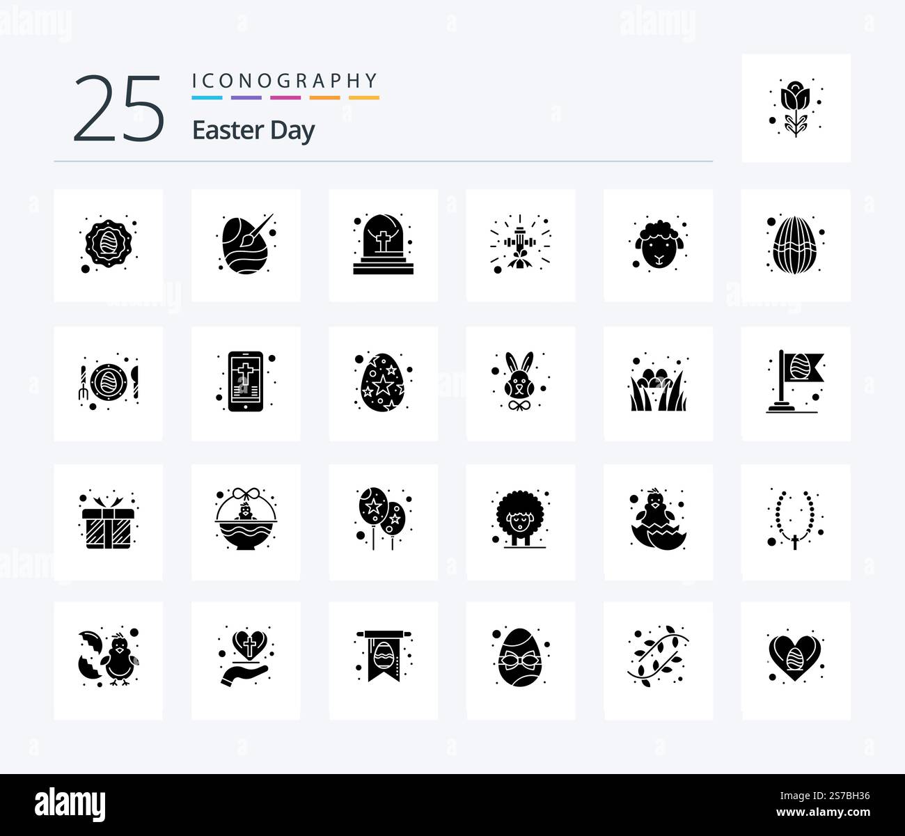 Easter 25 Solid Glyph icon pack including easter. sign. paint. religion. christian Stock Vector