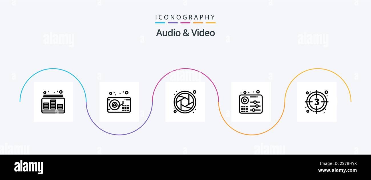 Audio And Video Line 5 Icon Pack Including movie. countdown. camera ...