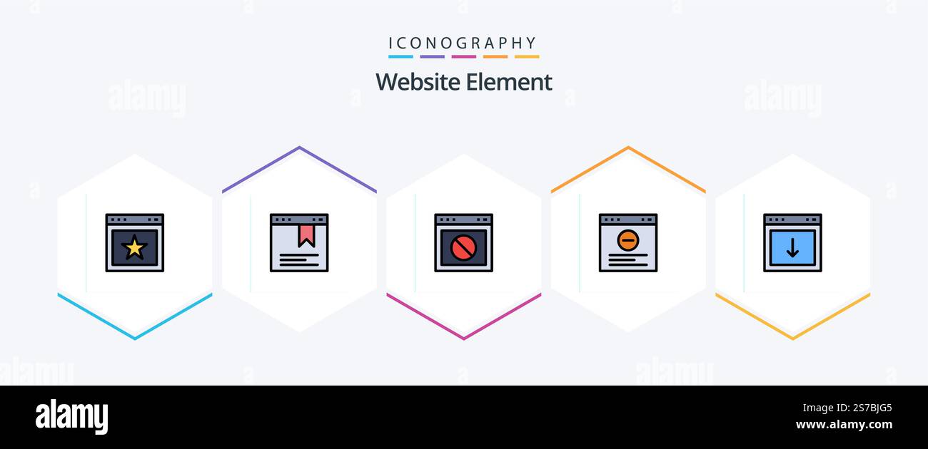 Website Element 25 FilledLine icon pack including down. app. stop. website. browser Stock Vector