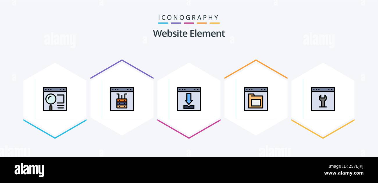 Website Element 25 FilledLine icon pack including file. browser. page. loading. download Stock Vector