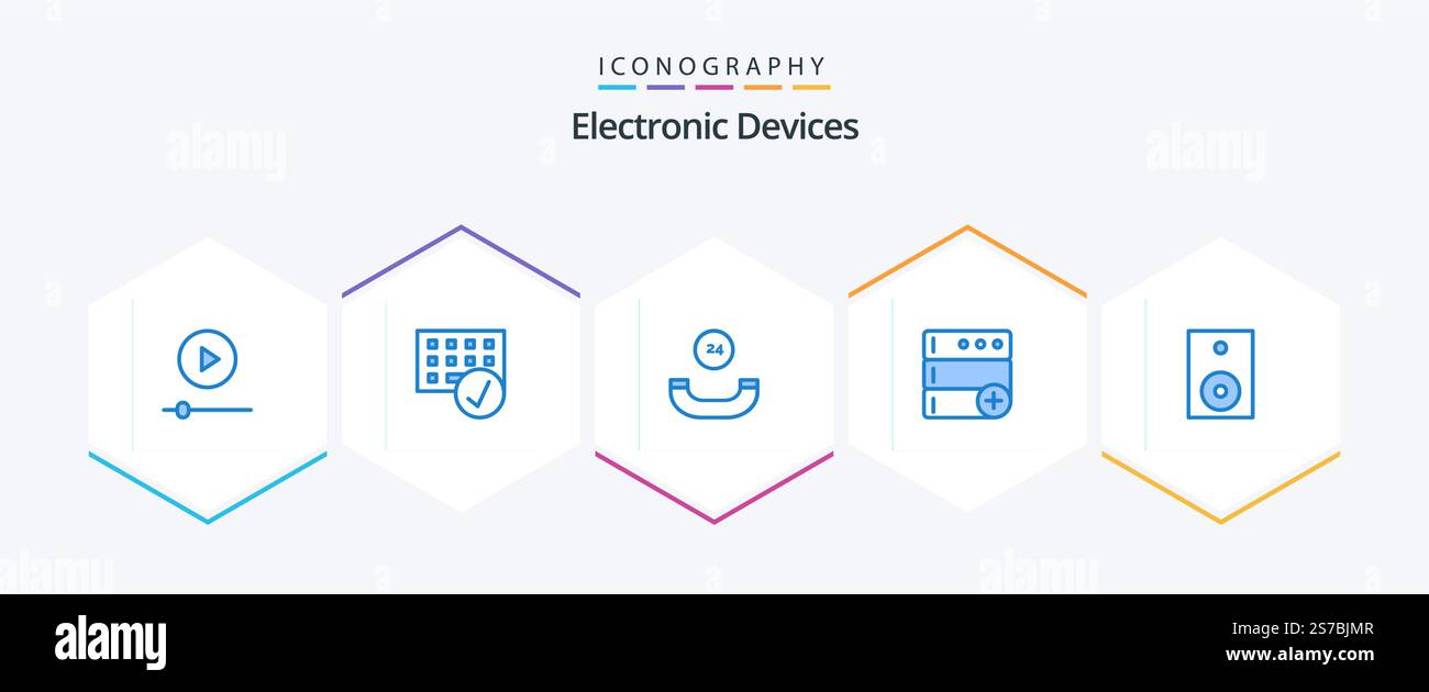 Devices 25 Blue icon pack including products. devices. hardware. new. base Stock Vector