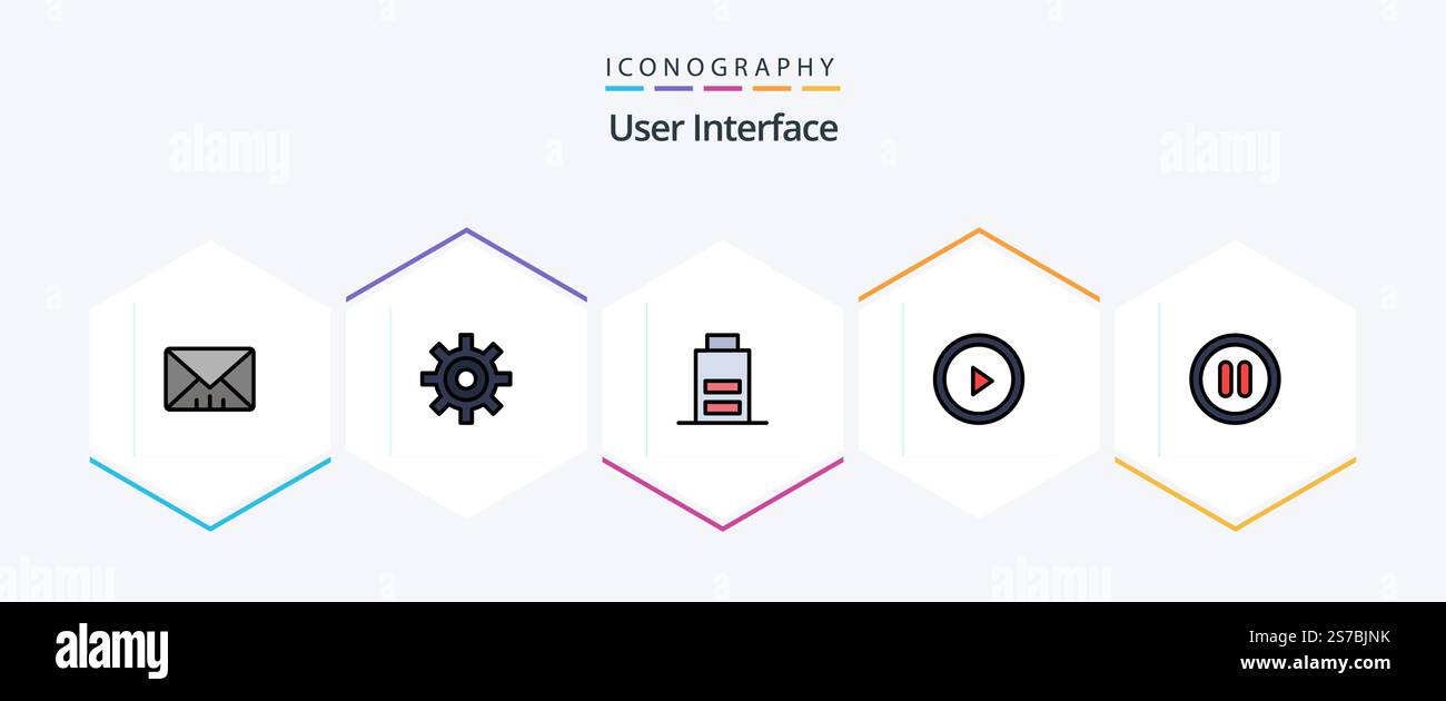 User Interface 25 FilledLine icon pack including . pause. interface. interface. play Stock Vector