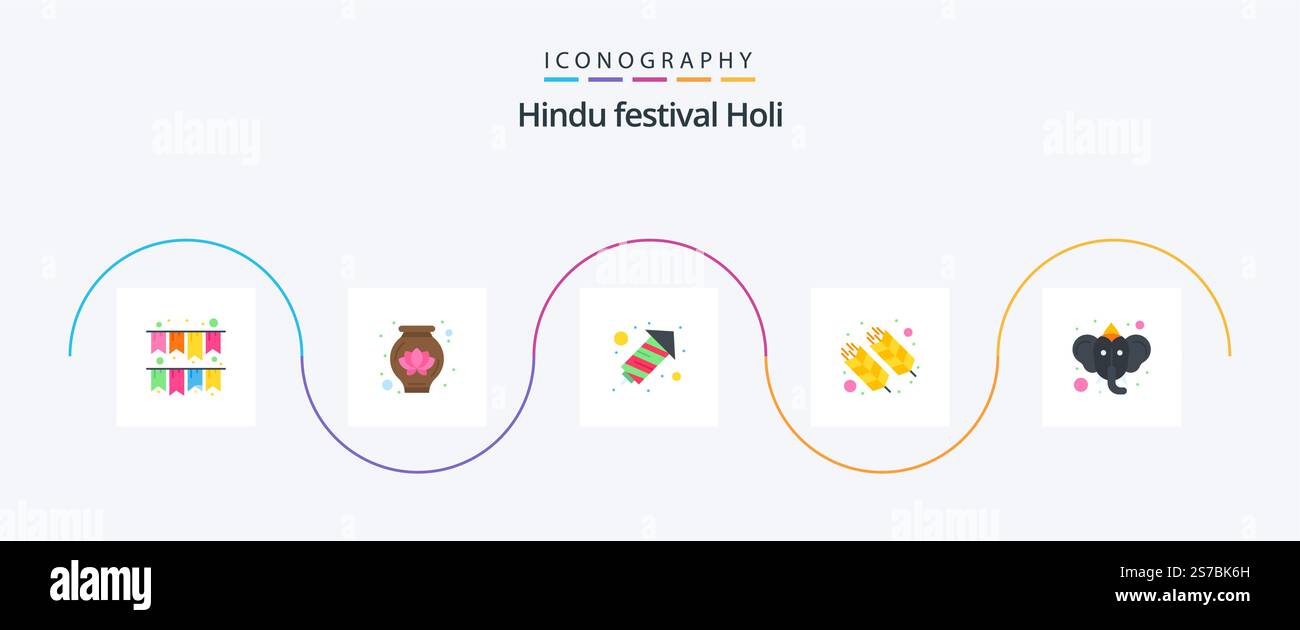 Holi Flat 5 Icon Pack Including hinduism. ganesha. celebration. beliefs ...