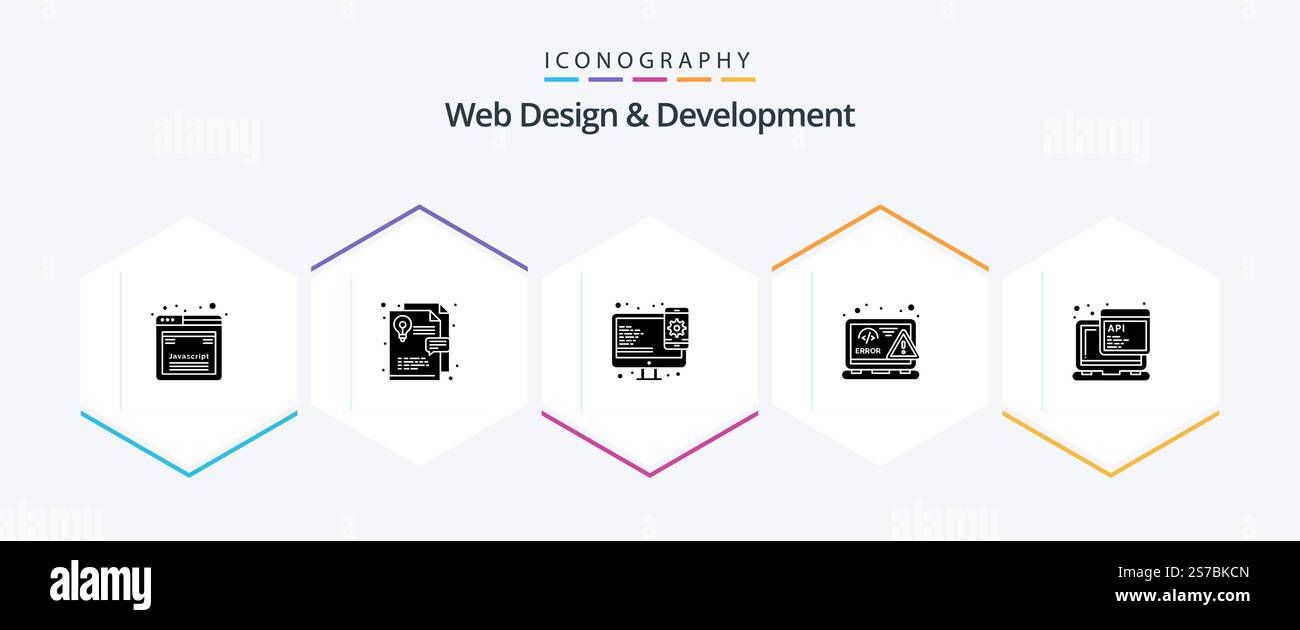 Web Design And Development 25 Glyph icon pack including javascript. error. responsive. web. design Stock Vector