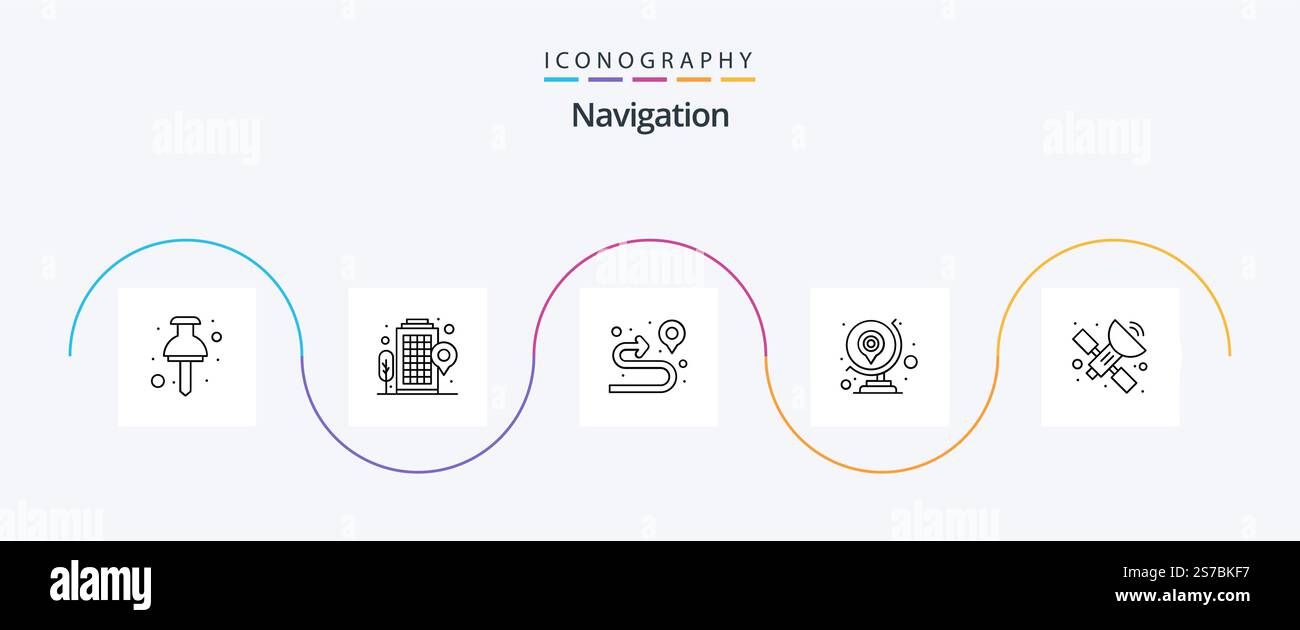 Navigation Line 5 Icon Pack Including space. gps. route. map. gps Stock ...