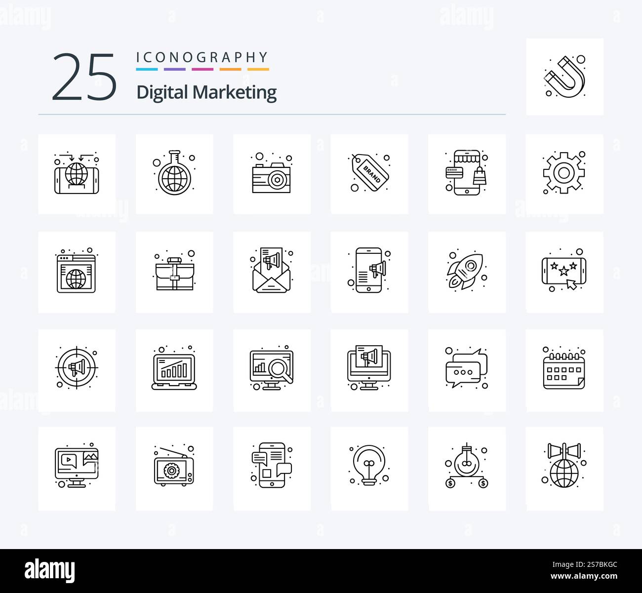 Digital Marketing 25 Line icon pack including shop. business. tag ...