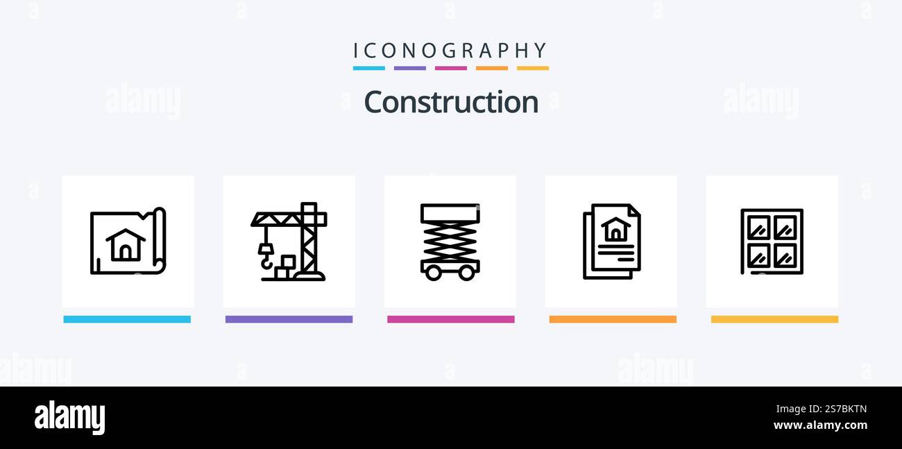 Construction Line 5 Icon Pack Including map. drafting. document ...