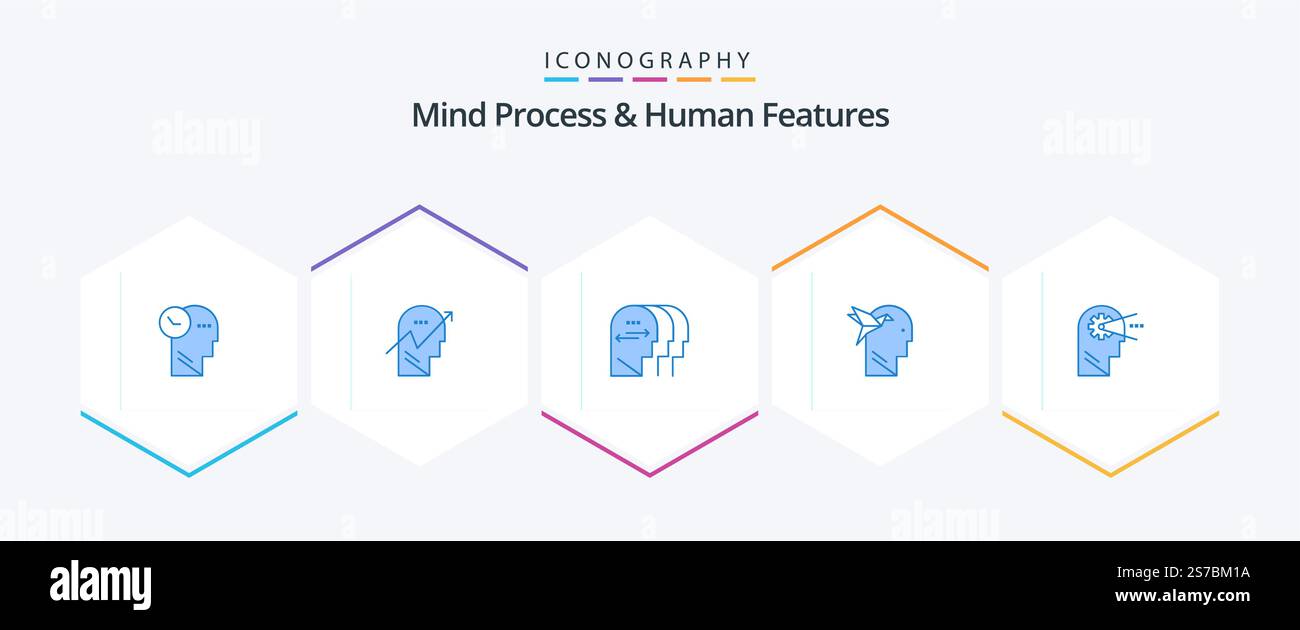 Mind Process And Human Features 25 Blue icon pack including brian. imaginaton. mind. imagination form. mind Stock Vector