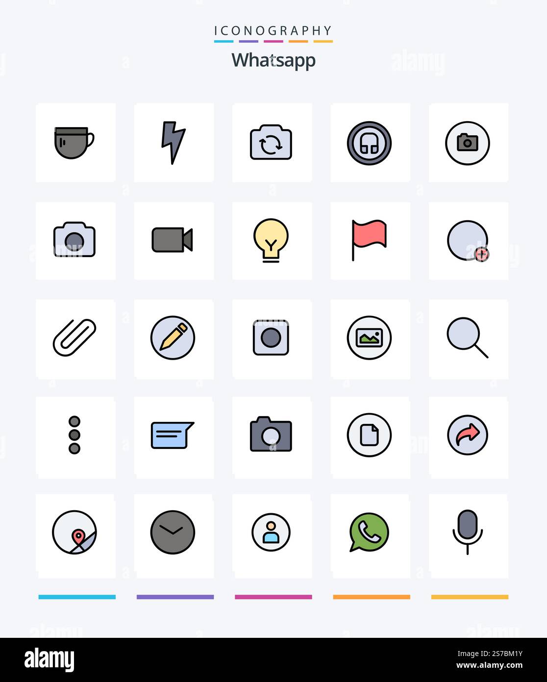 Creative Whatsapp 25 Line FIlled icon pack  Such As basic. camera. refresh. ui. headphone Stock Vector