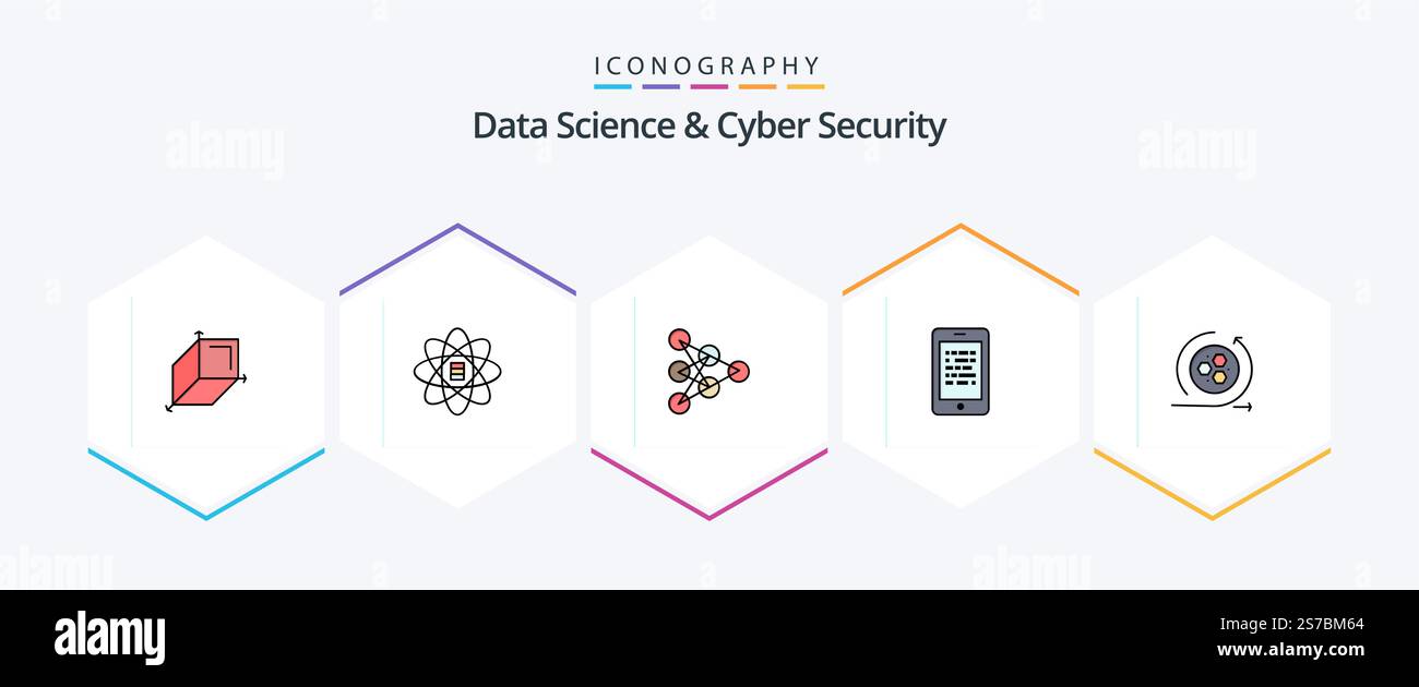 Data Science And Cyber Security 25 FilledLine icon pack including modeling. secure. learning. data. mobile Stock Vector