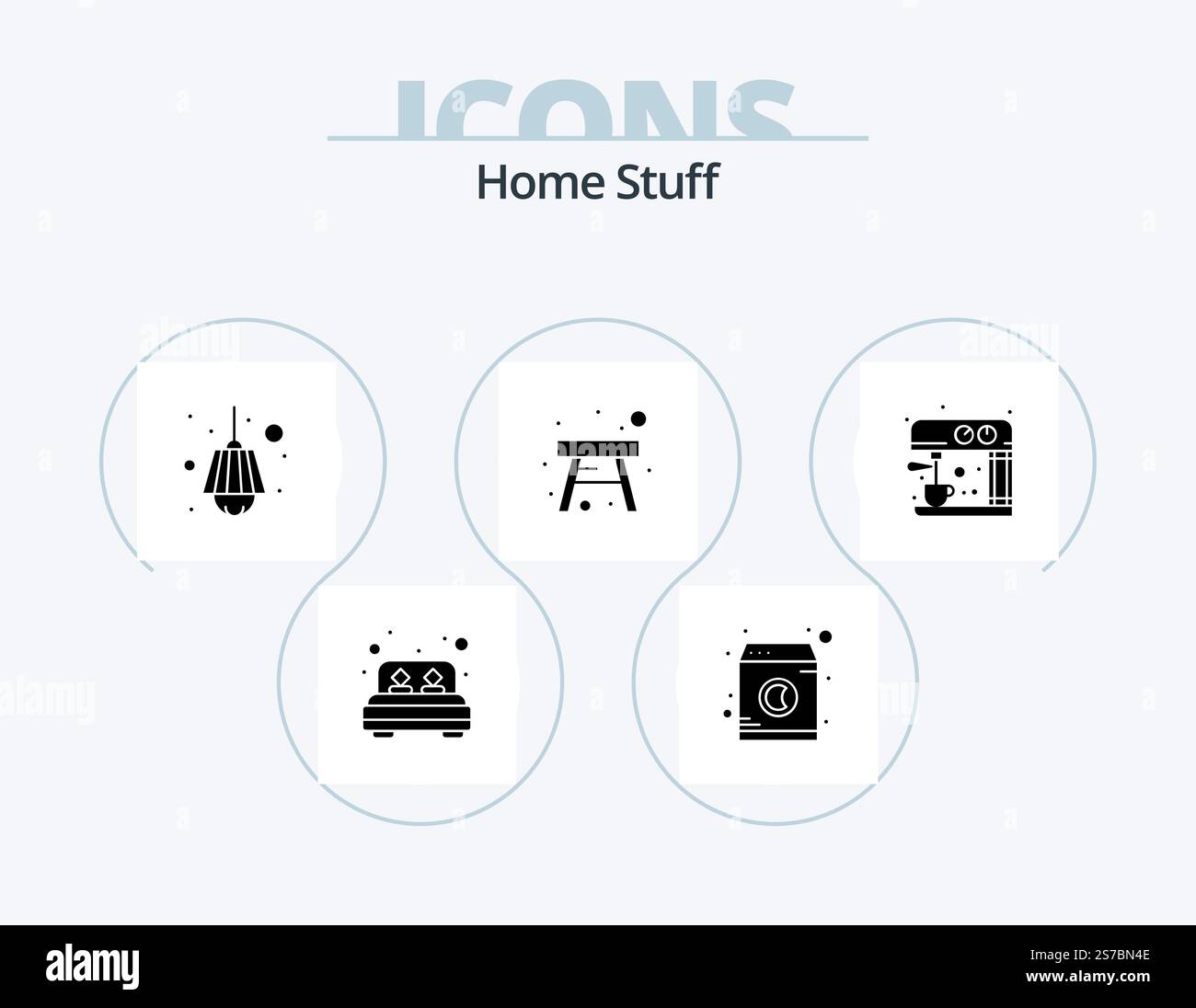 Home Stuff Glyph Icon Pack 5 Icon Design. kitchen. stool. electric. household. chair Stock Vector