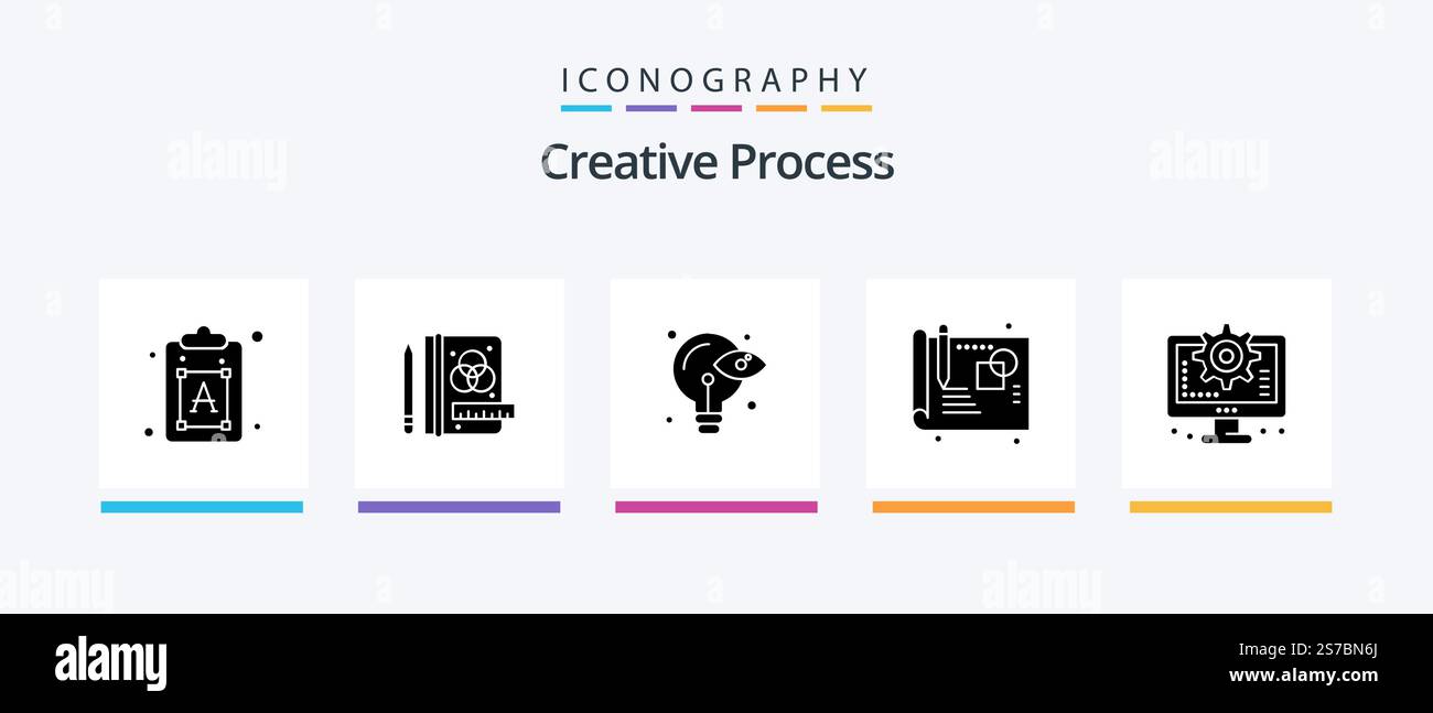 Creative Process Glyph 5 Icon Pack Including setting. interface ...