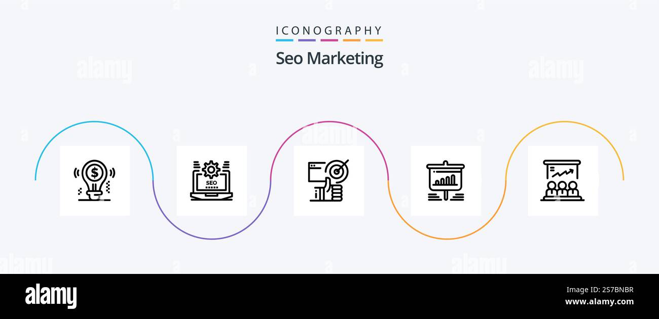Seo Marketing Line 5 Icon Pack Including chart. presentation. setting ...