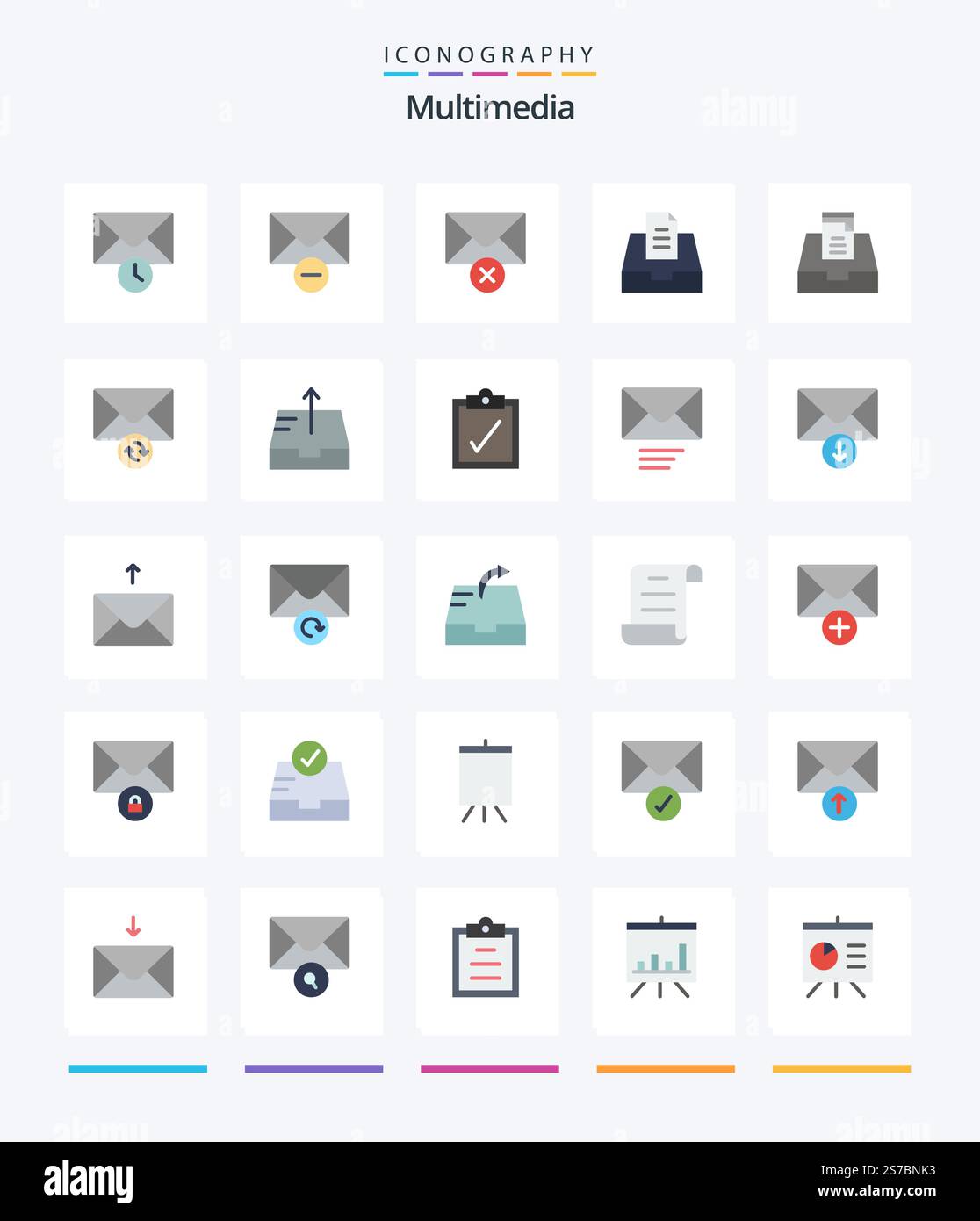Creative Multimedia 25 Flat icon pack  Such As mail. complete. mailbox. send. mailbox Stock Vector