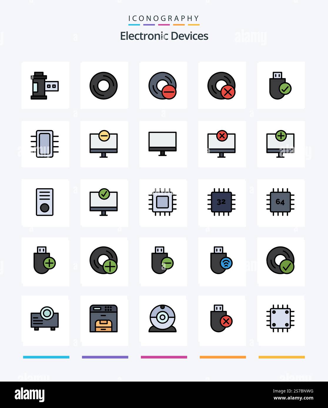 Creative Devices 25 Line FIlled icon pack  Such As gadget. computers. hardware. board. hardware Stock Vector