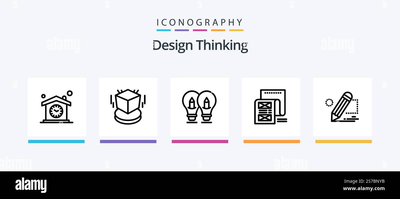 Design Thinking Line 5 Icon Pack Including photo. camera. clock. cv ...