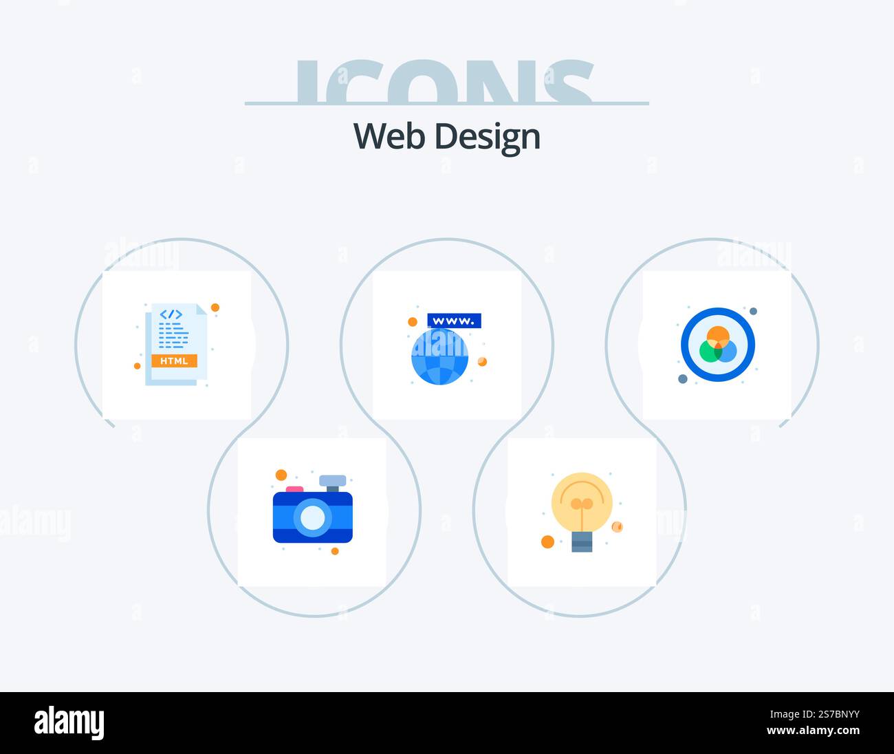 Web Design Flat Icon Pack 5 Icon Design. . web. coding. rgb. web Stock Vector