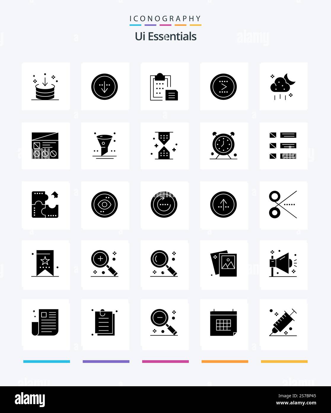 Creative Ui Essentials 25 Glyph Solid Black icon pack  Such As ui. cloud. paper. right. interface Stock Vector