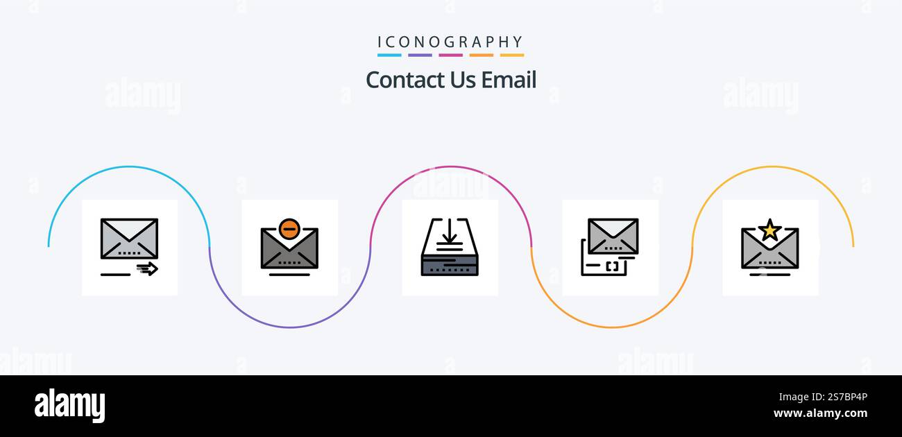 Email Line Filled Flat 5 Icon Pack Including mark. email. email. mail. document Stock Vector