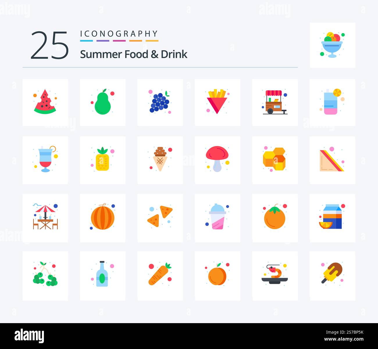 Summer Food & Drink 25 Flat Color icon pack including food vendor. food ...