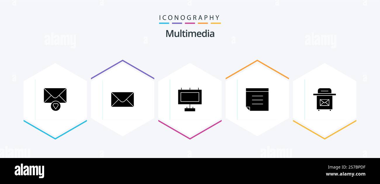 Multimedia 25 Glyph icon pack including . note. postbox Stock Vector