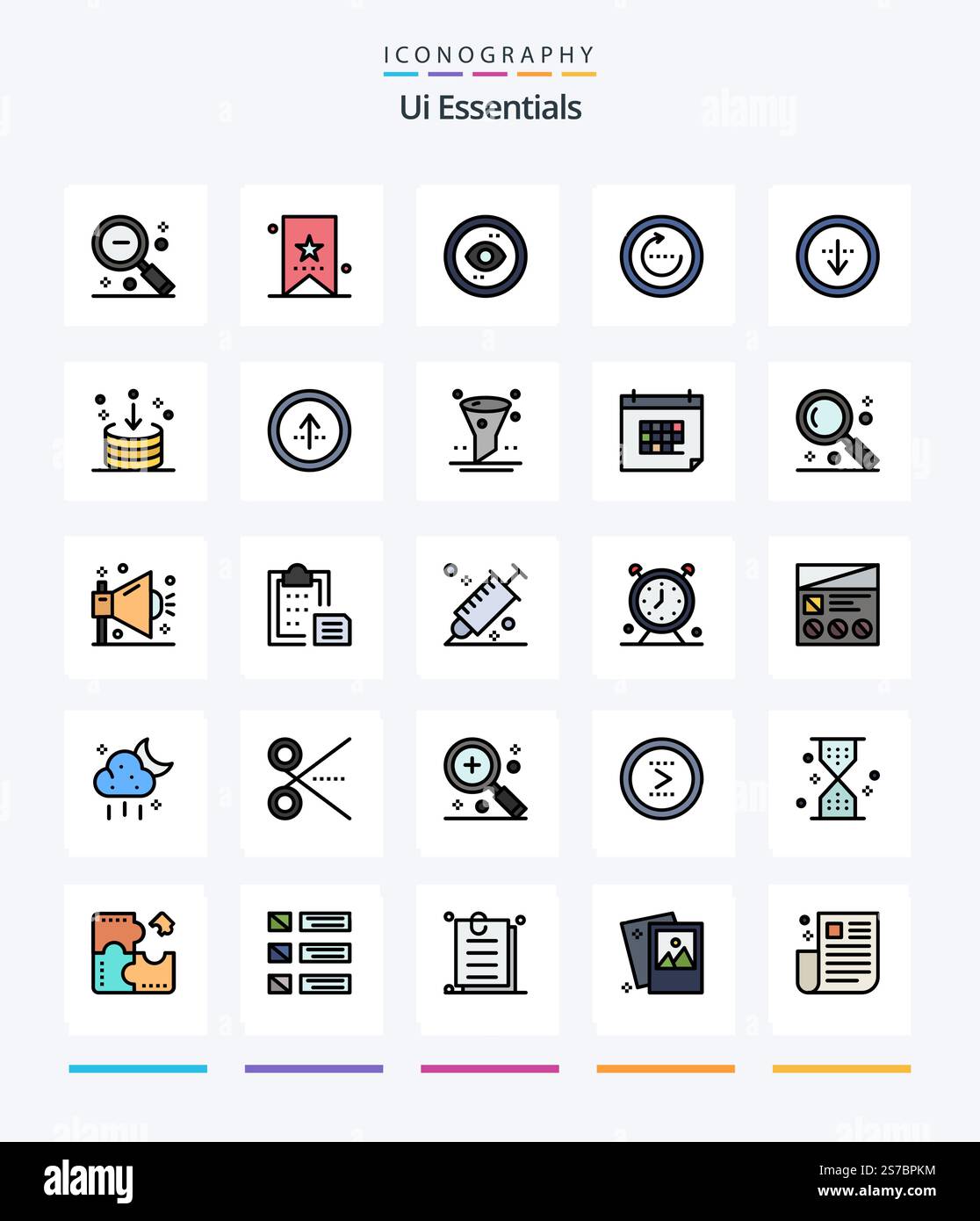 Creative Ui Essentials 25 Line FIlled icon pack  Such As reload. browser. tag. view. interface Stock Vector