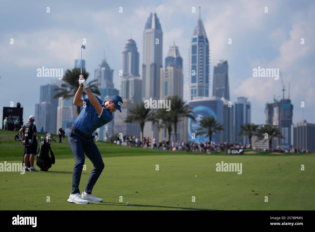 Laurie Canter of England plays his second shot on the 8th hole during the final round of the