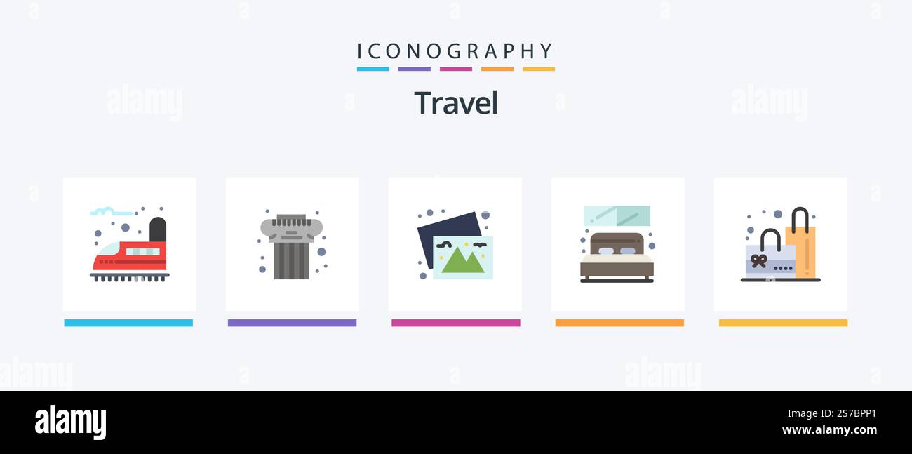 Travel Flat 5 Icon Pack Including plain. window. camera. room. bed ...