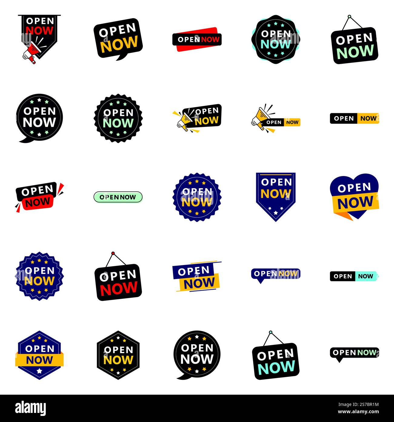 Open now pack 25 different styles to choose from Stock Vector Image ...