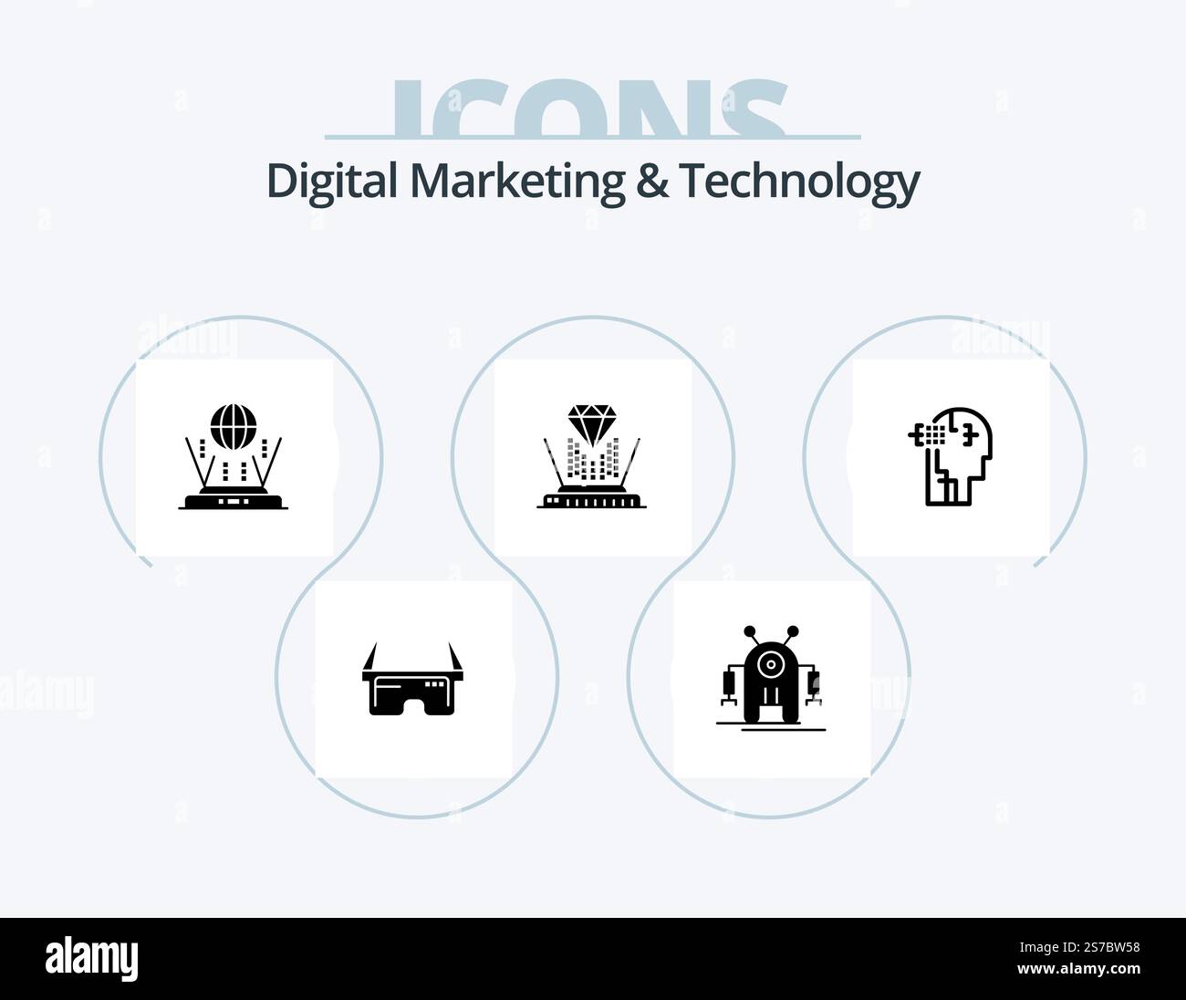 Digital Marketing And Technology Glyph Icon Pack 5 Icon Design. human ...