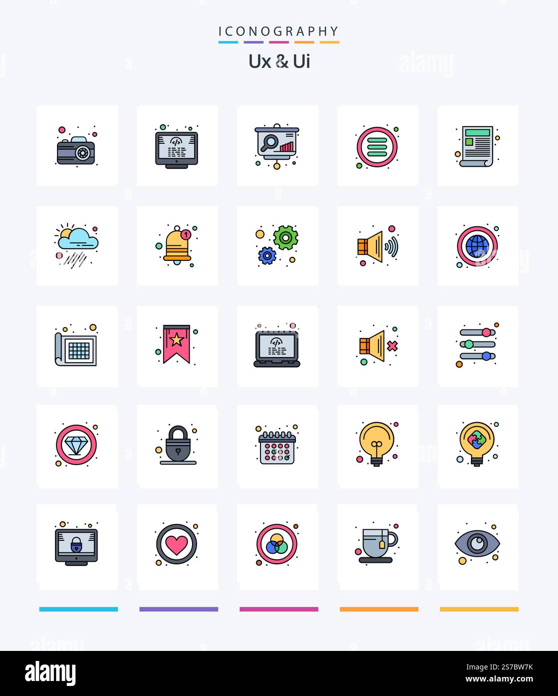 Creative Ux And Ui 25 Line FIlled icon pack  Such As web. content. chart. options. control Stock Vector