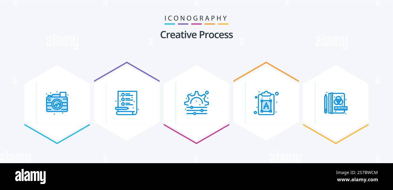 Creative Process 25 Blue icon pack including . process. process. creative. font Stock Vector
