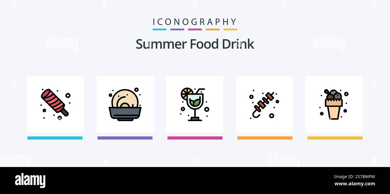 Summer Food Drink Line Filled 5 Icon Pack Including food. fruit. diet ...