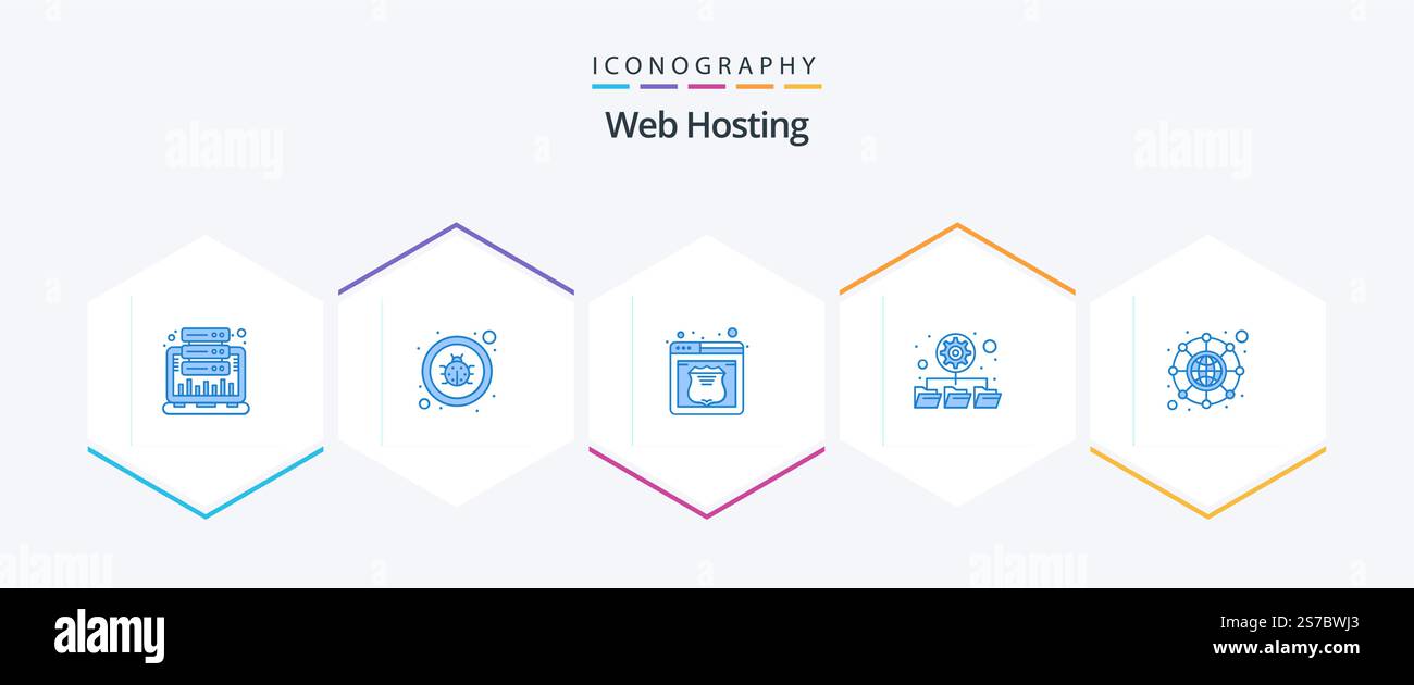 Web Hosting 25 Blue icon pack including hierarchy. network. virus. folders. web Stock Vector