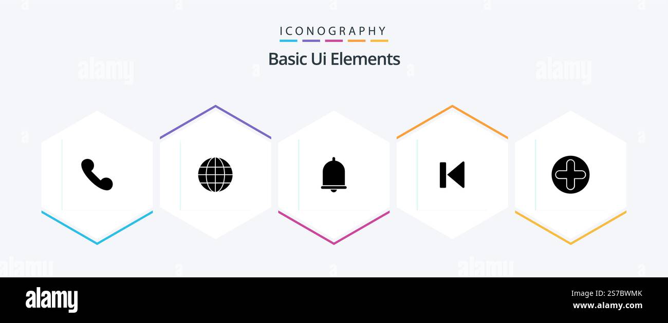 Basic Ui Elements 25 Glyph icon pack including plus. media. alert. control. back Stock Vector