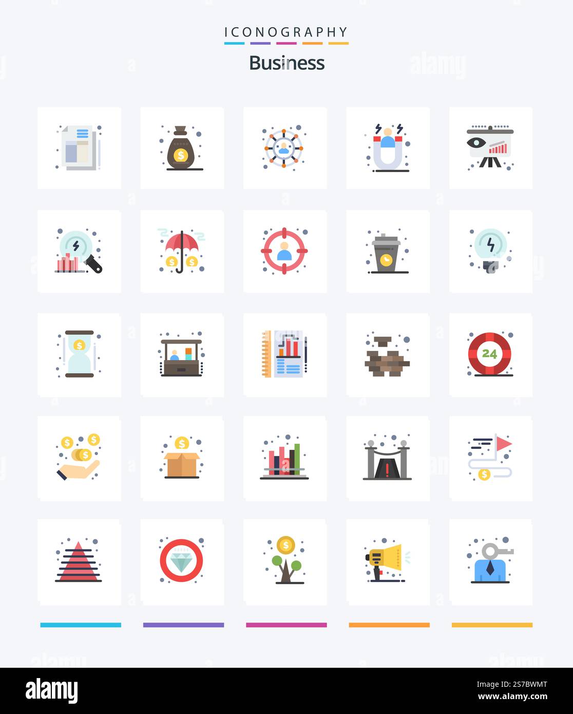 Creative Business 25 Flat icon pack  Such As strategy. consumer. social. business. acquisition Stock Vector
