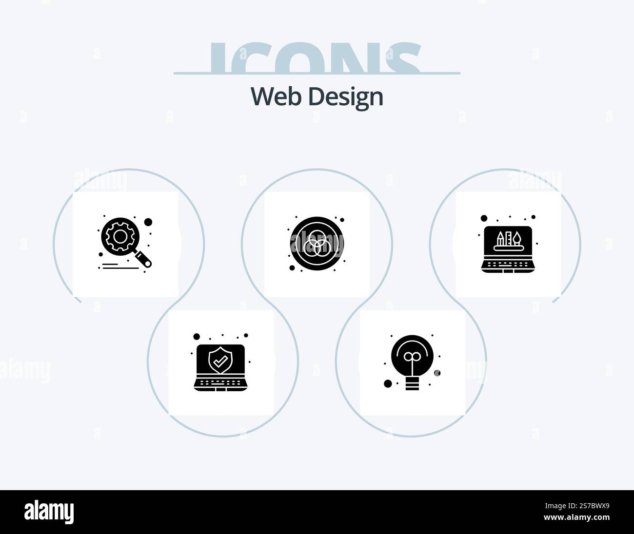Web Design Glyph Icon Pack 5 Icon Design. . graphic. scan. tools. rgb Stock Vector
