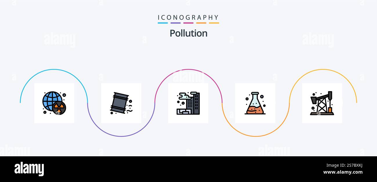 Pollution Line Filled Flat 5 Icon Pack Including . pump jack. city ...