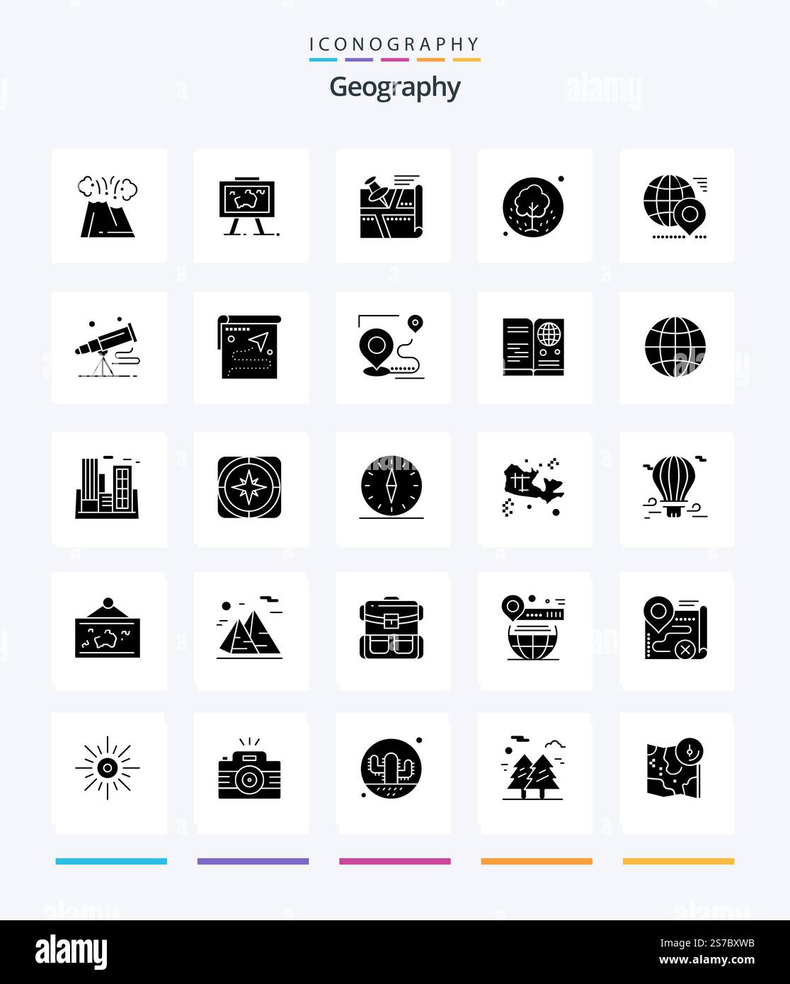 Creative Geo Graphy 25 Glyph Solid Black icon pack  Such As plant. tree. photo. map. position Stock Vector