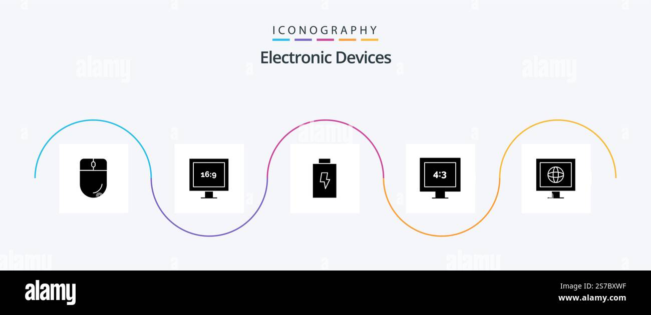 Devices Glyph 5 Icon Pack Including . tv. charge. news. tv Stock Vector ...