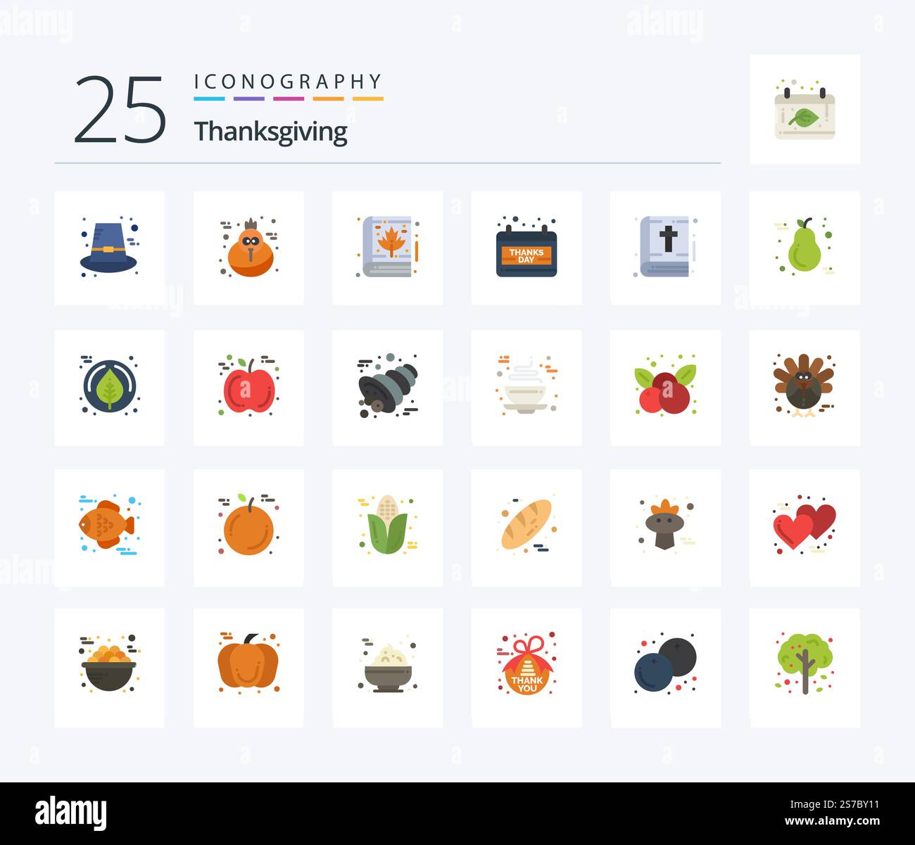 Thanksgiving 25 Flat Color icon pack including note. bible. leaf ...