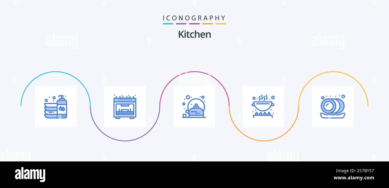 Kitchen Blue 5 Icon Pack Including plate. pan. breakfast. kitchen. cook Stock Vector
